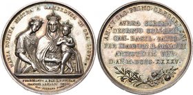 ITALIE, ETATS PONTIFICAUX, AV médaille, 1845 (an 15), Cerbara. Couronnement de la Madone de Lampedusa. D/ La Madone de Lampedusa entre sainte Catherin...