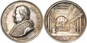 ITALIE, ETATS PONTIFICAUX, AR médaille, 1873, an 28, Bianchi. Restauration de la basilique Saint-Laurent-hors-les-murs. D/ B. à g. R/ Vue intérieure d...