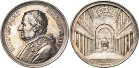ITALIE, ETATS PONTIFICAUX, AR médaille, 1874, an 29, Bianchi. Restauration de la basilique Sainte-Marie-du-Trastevere. D/ B. à g. R/ Vue intérieure de...