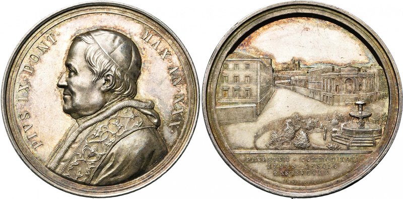 ITALIE, ETATS PONTIFICAUX, AR médaille, 1875, an 30, Bianchi. Construction de l'...