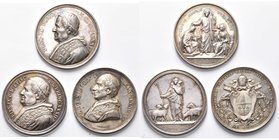ITALIE, ETATS PONTIFICAUX, lot de 3 médailles annuelles en argent: 1876 (an 31), Bianchi, Saint Joseph, patron de l'église universelle; 1877 (an 32), ...