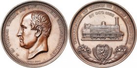 LUXEMBOURG, AE médaille, 1858, L. Wiener. Inauguration du chemin de fer du Luxembourg (ligne Arlon-Namur). D/ T. de Victor Tesch à g. R/ Locomotive à ...