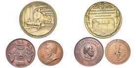 lot de 3 médailles: Afrique du Sud, 1895, Menger, Chemin de fer de Pretoria à Delagoa (AE, 44 mm); Pays-Bas, 1873, Van Kempen, Port et chemin de fer d...