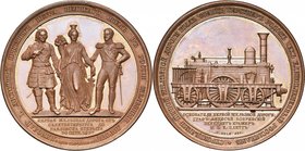 RUSSIE, AE médaille, 1837, König & Held. Chemin de fer de Saint-Pétersbourg à Pavlovsk. D/ La Russie entourée de Pierre le Grand et Nicolas Ier. R/ Lo...