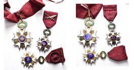 BELGIQUE, lot de 3 décorations: chevalier (avec épées), officier (avec barrette 1940-1945) et commandeur de l'Ordre de la Couronne.