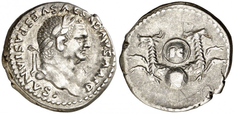 (80-81 d.C.). Vespasiano. Denario. (Spink 2569) (S. 497) (RIC. 357, de Tito). 3,...