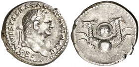(80-81 d.C.). Vespasiano. Denario. (Spink 2569) (S. 497) (RIC. 357, de Tito). 3,50 g. Ex Colección Manuela Etcheverría. MBC+.