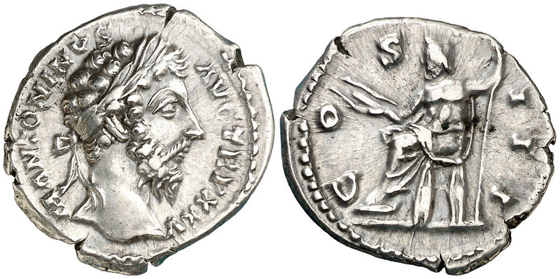 (171 d.C.). Marco Aurelio. Denario. (Spink 4884 var) (S. 113) (RIC. 227). 3,14 g...