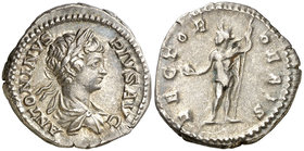 (201 d.C.). Caracalla. Denario. (Spink 6880 var) (S. 545) (RIC. 141). 3,42 g. EBC-/MBC+.