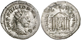 (248 d.C.). Filipo I. Antoniniano. (Spink 8963) (S. 198) (RIC. 25b). 3,62 g. Restos de barniz. (MBC).