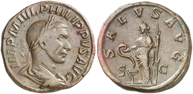 (244-245 d.C.). Filipo I. Sestercio. (Spink 9016) (Co. 206) (RIC. 187). 20,94 g....