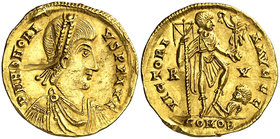 (408-423 d.C.). Honorio. Ravenna. Sólido. (Spink 20919) (Co. 44) (RIC. 1287). 4,38 g. Fuerte raya en anverso. (EBC-).