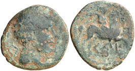 Cese (Tarragona). As. (FAB. 2290) (ACIP. 1197). 8,94 g. Contramarca SC en anverso, realizada mediante puntos. Pátina verde. BC+.