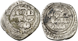 Taifa de Mallorca. Mudaxir ibn Suleiman. Medina Mallorca. Dirhem. (V. tipo 1361) (Prieto 219). 4,26 g. Ceca perfecta, pero fecha fuera del cospel. Muy...