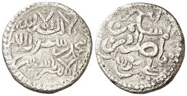 Almorávides. Ali y el amir Tashfin. Quirate. (V. 1822) (Hazard 1001). 0,91 g. Escritura mesjí. MBC-.