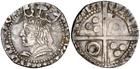 Ferran II (1479-1516). Barcelona. Croat. (Cru.V.S. 1137 falta var) (Badia falta) (Cru.C.G. 3066a falta var). 2,15 g. Recortada. (MBC).