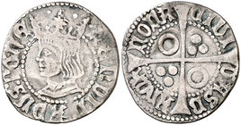 Ferran II (1479-1516). Barcelona. Croat. (Cru.V.S. 1139.3 var) (Badia falta) (Cru.C.G. 3068b var). 2,94 g. Alabeada. Variante de busto. MBC-.