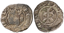 Ferran II (1479-1516). Aragón. Dinero. (Cru.V.S. 1308.5) (Cru.C.G. 3209 falta var). 0,88 g. La D de DIN es una E al revés. Escasa. MBC-.