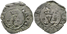 Reyes Católicos. Segovia. . 1 blanca. (Cal. 625). 1,20 g. Hojita que atraviesa la moneda. (MBC-).