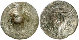 1598. Felipe II. Perpinyà. Doble sou. (Cal. 839) (Cru.C.G. 3806a). 2,89 g. Contramarca: cabeza de San Juan, realizada en 1603. MBC.