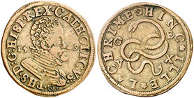 1569. Felipe II. Utrecht. Jetón. (D. 2492). 5,97 g. MBC.