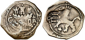 s/d (1603-1606). Felipe III. Granada. 4 maravedís. (Cal. pág. 289) (J.S. E-27). 2,86 g. Resellada sobre 2 maravedís de Cuenca de Felipe II. (MBC-).