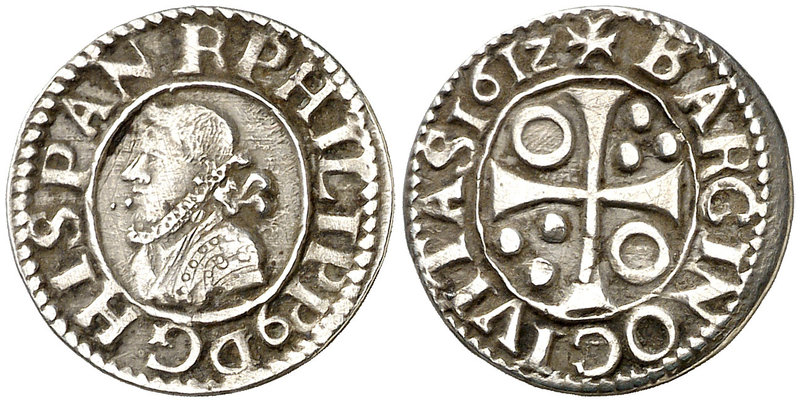 1612. Felipe III. Barcelona. 1/2 croat. (Cal. 535) (Cru.C.G. 4342b). 1,62 g. Ray...