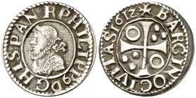 1612. Felipe III. Barcelona. 1/2 croat. (Cal. 535) (Cru.C.G. 4342b). 1,62 g. Rayitas. MBC+.