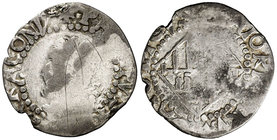 s/d. Felipe III. Mallorca. 1/2 ral. (Cal. 1144 var, de Felipe IV) (Cru.C.G. falta). 1,12 g. Rara. BC.