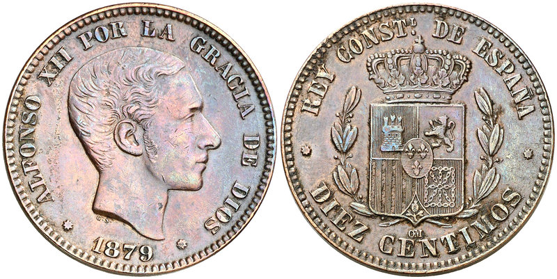 1879. Alfonso XII. Barcelona. OM. 10 céntimos. (Cal. 69). 10,48 g. Ex Colección ...