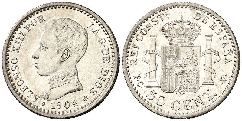 1904*10. Alfonso XIII. PCV. 50 céntimos. (Cal. 62). 2,51 g. S/C.