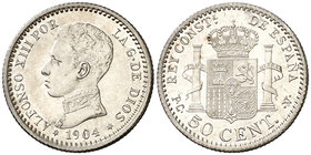 1904*10. Alfonso XIII. PCV. 50 céntimos. (Cal. 62). 2,51 g. S/C.