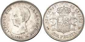 1891*--91. Alfonso XIII. PGM. 1 peseta. (Cal. 38). 5,01 g. MBC+.