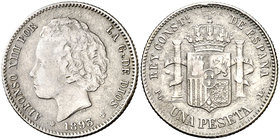 1893*1893. Alfonso XIII. PGL. 1 peseta. (Cal. 39). 4,76 g. Oxidaciones limpiadas. Ex Colección Manuela Etcheverría. (MBC-).