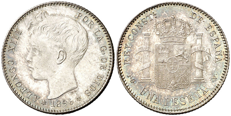 1896*1896. Alfonso XIII. PGV. 1 peseta. (Cal. 41). 4,94 g. EBC+.