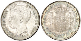 1896*1896. Alfonso XIII. PGV. 1 peseta. (Cal. 41). 4,94 g. EBC+.