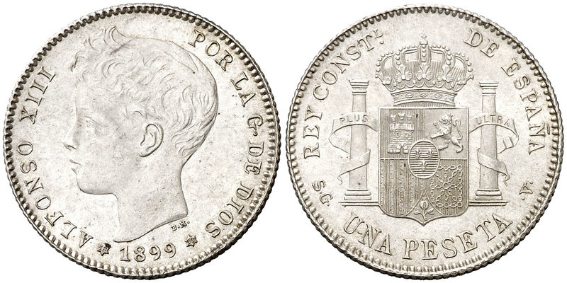 1899*1899. Alfonso XIII. SGV. 1 peseta. (Cal. 42). 4,93 g. Bella. Brillo origina...