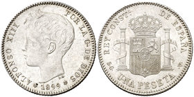 1899*1899. Alfonso XIII. SGV. 1 peseta. (Cal. 42). 4,93 g. Bella. Brillo original. Ex Colección Manuela Etcheverría. EBC+.