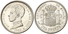 1904*1904. Alfonso XIII. SMV. 1 peseta. (Cal. 50). 4,95 g. Bella. S/C.