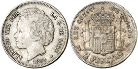 1894*1894. Alfonso XIII. PGV. 2 pesetas. (Cal. 33). 9,94 g. MBC.