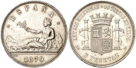 1870*1870. Gobierno Provisional. SNM. 5 pesetas. (Cal. 3). 34,98 g. Mínimos golpecitos. Pátina. MBC+.