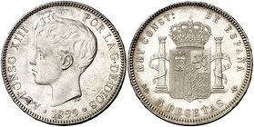 1899*1899. Alfonso XIII. SGV. 5 pesetas. (Cal. 28). 25,02 g. Rayitas. EBC-/EBC+.