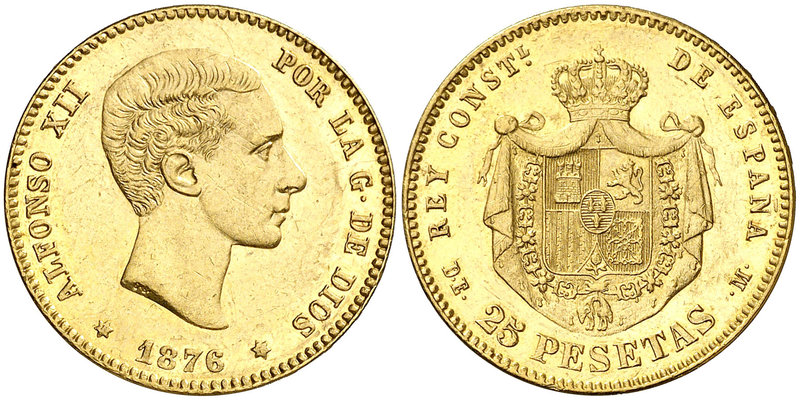 1876*187-. Alfonso XII. DEM. 25 pesetas. (Cal. 1). 8,06 g. Leves rayitas. Brillo...