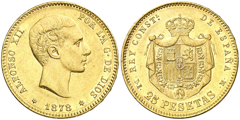 1878*1878. Alfonso XII. DEM. 25 pesetas. (Cal. 4). 8,06 g. Parte de brillo origi...