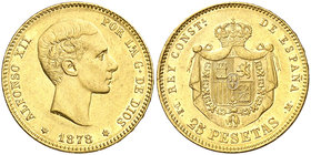 1878*1878. Alfonso XII. DEM. 25 pesetas. (Cal. 4). 8,06 g. Parte de brillo original. EBC.