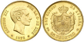 1878*1878. Alfonso XII. EMM. 25 pesetas. (Cal. 6). 8,06 g. Leves golpecitos. Brillo original. EBC.