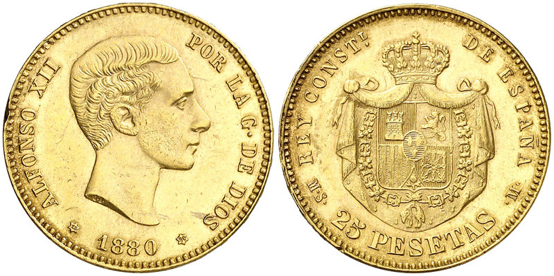 1880*1880. Alfonso XII. MSM. 25 pesetas. (Cal. 10). 8,06 g. EBC-.