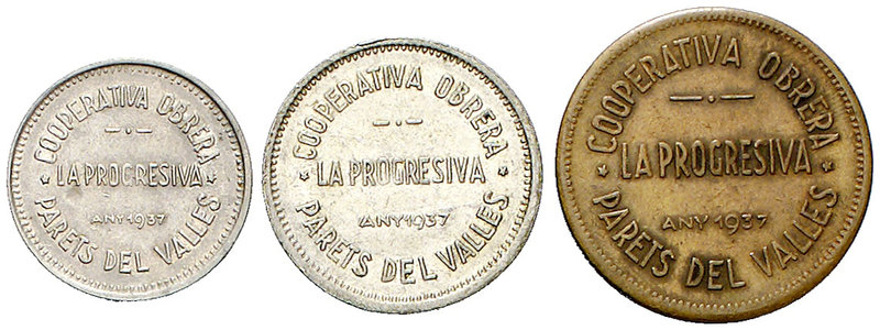 Parets del Vallés. Cooperativa Obrera "La Progresiva". 10, 25 céntimos y 1 peset...