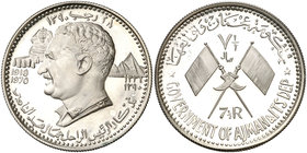 AH 1390/1970. Ajman. Rashid Bin Hamad al-Naimi. 7 1/2 riyals. (Kr. 13). 23,14 g. AG. Muerte de Gamal Abdel Nassar. Escasa. Proof.