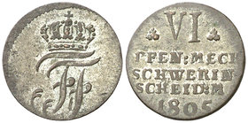 1805. Alemania. Mecklenburg - Schwerin. Federico Francisco I. 6 pfennig. (Kr. 241). 0,78 g. AG. Brillo original. EBC-.